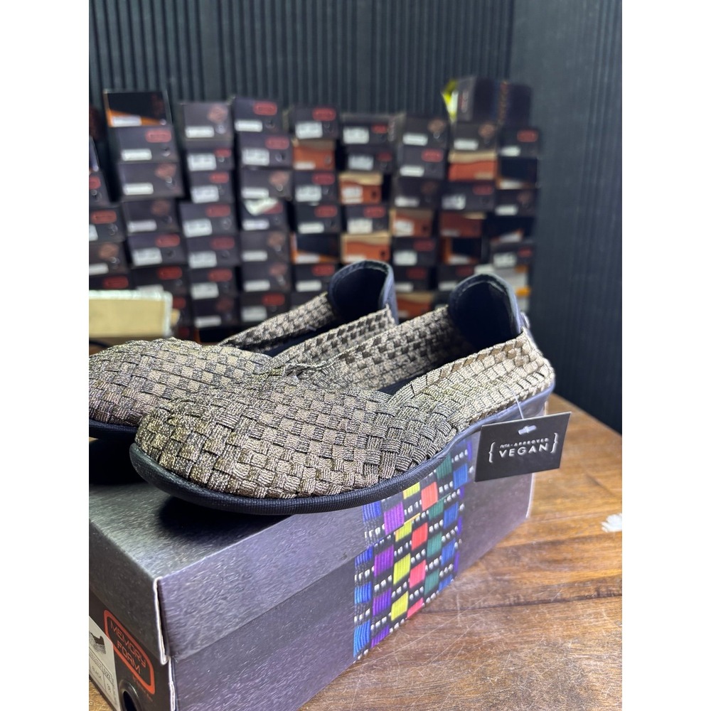 Bernie Mev Catwalk Bronze Black Woven Flats Size 38 US 7.5-8